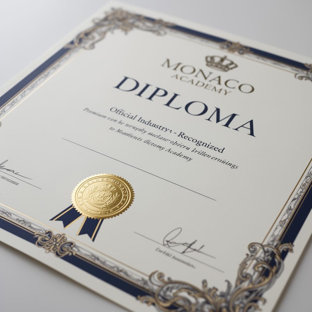 Close-up of an example Monaco Academy Diploma